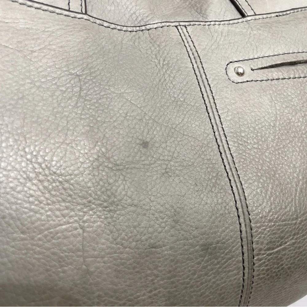 B. Makowsky Gray Pebbled Leather Hobo Shoulder Tote Bag Large Silver Hardware